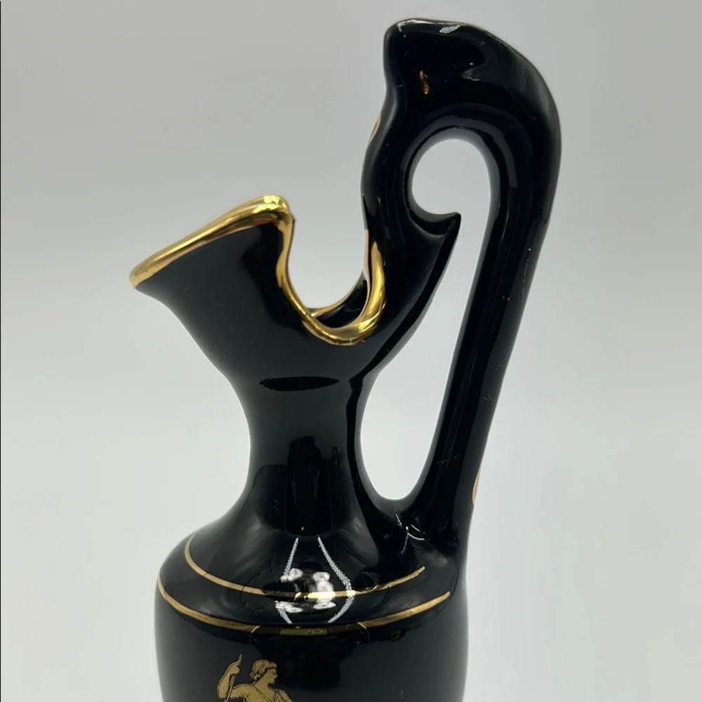Handmade Greek Elegant‎ Black & Gold Vase 14K Gold